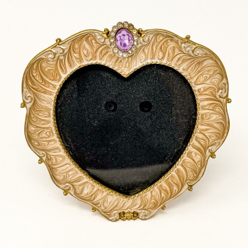 Vintage Heart Picture Frame 4x4 Gold Ornate Purple Rhinestone Romantic Decor